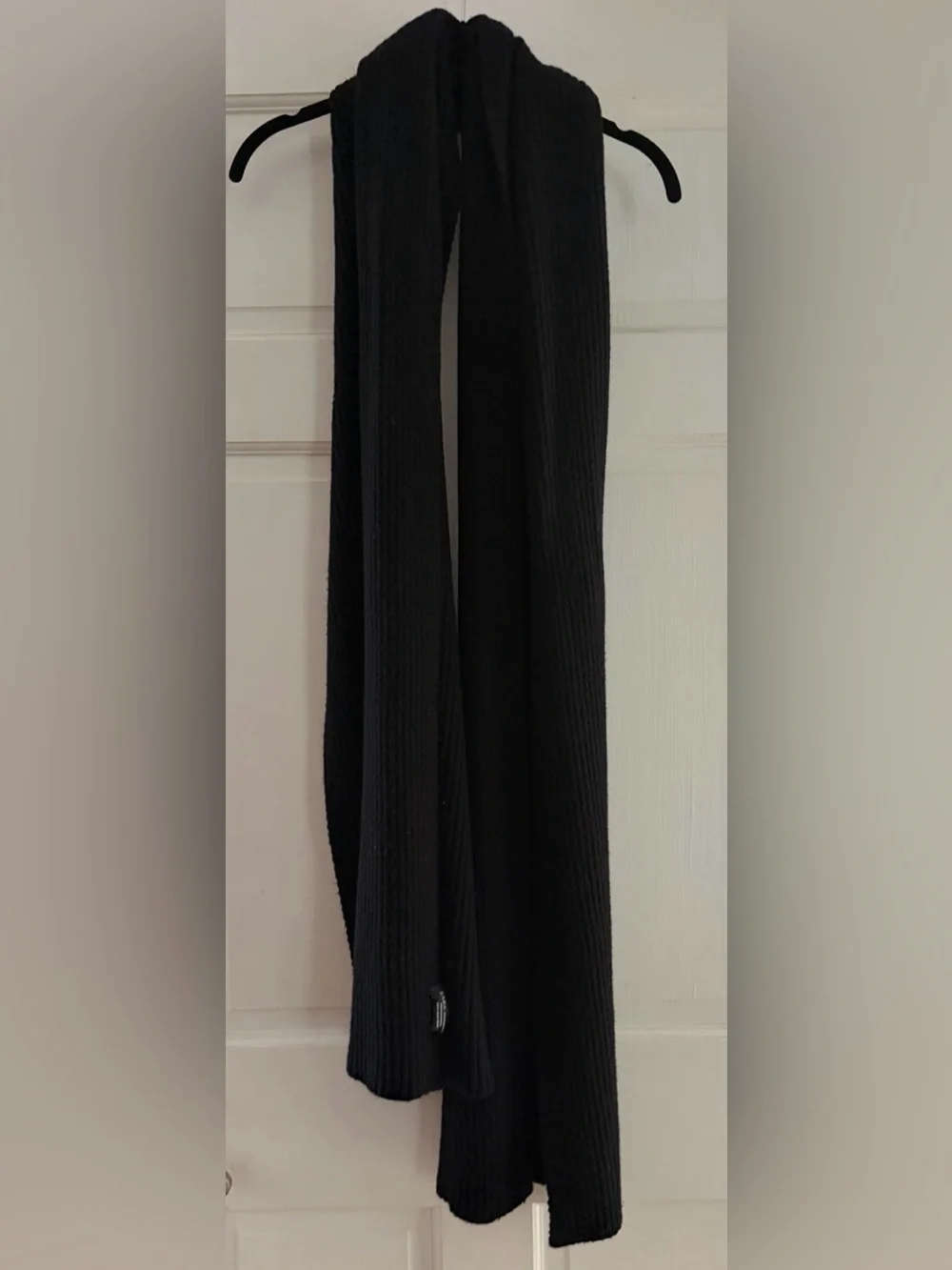 ZARA Oversized Black Ribbed Knit Scarf 82x22 Minimalist Long Wrap